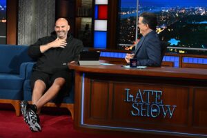 John Fetterman Instagram - If yinz are up late, catch me on @colbertlateshow tonight at 11:35 Eastern 😎

Thanks for having me @stephenathome!