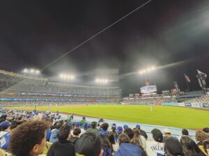 John Ross Bowie Instagram - Delightful night at dodgers stadium as they took on my New York Mets. Great hang with @figgsrock, Hank Bruce and Dave and
1. Stefano, who caught a toss from @marte06 after we’d been screaming at him all game.
2. Saw the great @lmkcast who (if you’re a close follower of Bowie Lore) cast me in AUSA
3. The view from our seats
4. Rosie and Jonathan, the Angels fans who were just there to root against the Dodgers and borrowed our hats for a photo.
5. The final score for the FIRST TIME I’VE EVER SEEN THE METS WIN AT DODGERS STADIUM (I’ve probably been to 17 or 18 Met games at that place, I was starting to take it personally)
6. As far as I’m concerned the games MVP, who visibly chuckled when I yelled “Starling you seem nice.”)
#lfgm