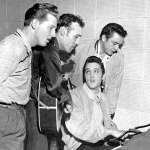 Johnny Cash Instagram - On this day in 1954, John R. Cash inked a record deal with Sun Records' Sam Phillips, who quickly renamed John as "Johnny Cash." Fast forward two years, and here's Johnny visiting Sun Studios with a few pals you might recognize! 🎸🎙