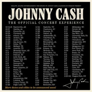 Johnny Cash Instagram - Starting October 14, JOHNNY CASH – THE OFFICIAL CONCERT EXPERIENCE will bring songs and stories to the stage like never before. Audiences will enjoy iconic performances of Cash from episodes of The Johnny Cash TV Show projected onto a large screen, with a live band and singers on stage accompanying him in perfect sync. The music never stops in this concert event!
 
Visit JohnnyCashConcertExperience.com for ticket information.