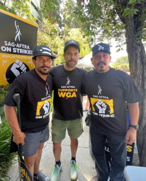 Jon Huertas Instagram - Thank you @latinasactingup for allowing me and the #boys to join you on the line!  What an amazing turnout of working class actors, writers and crew #walking together in #solidarity in support of the #sagaftrastrike and the #wgastrike #lfg