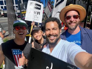 Jon Huertas Instagram - Another day of solidarity and camaraderie…something the AMPTP could learn from. We’re all supposed to be in this together…some of us are!  Like all these pals of mine! @therealnoahwyle @sarawyle @johnharlankim , my #generationkill brothers @ericladin @david_barrera @billy.bread.la @realmarcosanchez writers like @jackdolgen and even #IATSE with us like @stylismms  LFG!!! #sagaftrastrike #wgastrong