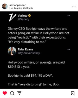 Jon Huertas Instagram - Repost from @adrianpasdar -  This right here is why we strike!!! This is what is wrong in our society, this is why we need to fight for fairness!  #standup #wgastrike #sagaftrastrike