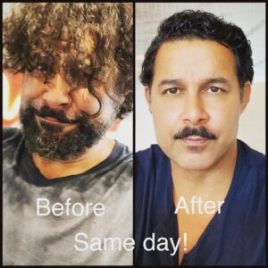 Jon Huertas Instagram - These photos were taken two hours apart! I kinda like the #wildman look.  But I’m getting to work with one of my #favoritedirector for a little #movie so gots to do what I gots to do!  #same #dude @katiejacobsmua