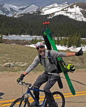 Jon Krakauer Instagram - The deep snowpack in Colorado this summer means that many roads into the high country are still inaccessible to cars, but that’s not a problem if you’re willing to get creative.

Photo 1: @Charley.Mace enjoying the absence of traffic this morning.

Photo 2: Charley and Bill Briggs skinning towards our objective—the lovely peak above their heads.

Photo 3: Objective reached, 12,933 feet above sea level in the Indian Peaks Wilderness.

Photo 4: Dropping in. (Photo by Charley)