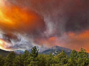 Jon Krakauer Instagram - Another wildfire in northern Colorado exploded today: dense smoke from the East Troublesome fire drifts over Mt Meeker, viewed an hour ago from just east of Rocky Mountain National Park. Any politician who still doubts that climate change is an existential threat needs to be voted out of office right away. ###. UPDATE 10/22:  THIS FIRE HAS BEEN GROWING AT A TERRIFYING RATE. IT HAS NOW BURNED OVER 188,000 ACRES, AND HAS JUMPED ACROSS THE CONTINENTAL DIVIDE. THE WIND IS STILL THREATENING TO PUSH THE FIRE INTO INTO THE CITY OF ESTES PARK.