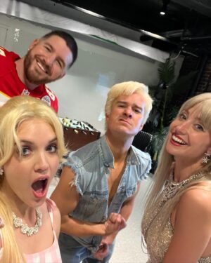 Jonalyn Saxer Instagram - A belated Halloween post: 
Had a blast getting to play dress up as Barbie with a bunch of pals. Sadly the hilarious dance off by @sarahogleby didn’t make it to air, but the whole day was a ton of fun anyways! 
This business is crazy but a solid group of people can make any day the most fun, and it was truly a blast with @camp_claire , @mmilkanin , and my so so handsome Ken, @rysteele . 
Hi Barbie!