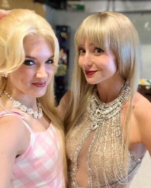 Jonalyn Saxer Instagram - A belated Halloween post: 
Had a blast getting to play dress up as Barbie with a bunch of pals. Sadly the hilarious dance off by @sarahogleby didn’t make it to air, but the whole day was a ton of fun anyways! 
This business is crazy but a solid group of people can make any day the most fun, and it was truly a blast with @camp_claire , @mmilkanin , and my so so handsome Ken, @rysteele . 
Hi Barbie!