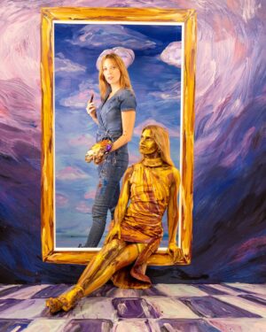 Jonalyn Saxer Instagram - Still one of the coolest experiences of my life. So honored to have been painted by @alexameadeart in the @wonderlanddreamland exhibit. Photographed by the incredible @mike_monaghan 
These are just a few of my favorites from the plethora of photos. 
.
.
.
When @amandajoymeyer contacted me about getting painted I was thrilled, and THEN she asked if I would be okay with Alexa doing something a bit different…. Painting me in all shades of gold, the answer was a resounding YES. It was honor to be a golden girl for the afternoon.