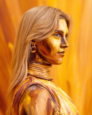 Jonalyn Saxer Instagram - Still one of the coolest experiences of my life. So honored to have been painted by @alexameadeart in the @wonderlanddreamland exhibit. Photographed by the incredible @mike_monaghan 
These are just a few of my favorites from the plethora of photos. 
.
.
.
When @amandajoymeyer contacted me about getting painted I was thrilled, and THEN she asked if I would be okay with Alexa doing something a bit different…. Painting me in all shades of gold, the answer was a resounding YES. It was honor to be a golden girl for the afternoon.