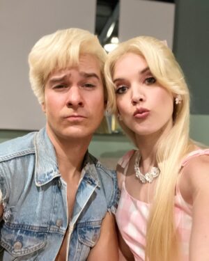 Jonalyn Saxer Instagram - A belated Halloween post: 
Had a blast getting to play dress up as Barbie with a bunch of pals. Sadly the hilarious dance off by @sarahogleby didn’t make it to air, but the whole day was a ton of fun anyways! 
This business is crazy but a solid group of people can make any day the most fun, and it was truly a blast with @camp_claire , @mmilkanin , and my so so handsome Ken, @rysteele . 
Hi Barbie!