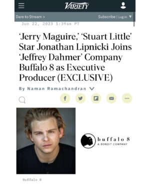 Jonathan Lipnicki Instagram - Over the last 25  years, I have collaborated with amazing storytellers. I look forward to utilizing and expanding my network of artists to bring quality projects to life. Thank you to @buffalo8pro and @therealadamharris for giving me an opportunity to grow as producer. Thanks @variety ❤️