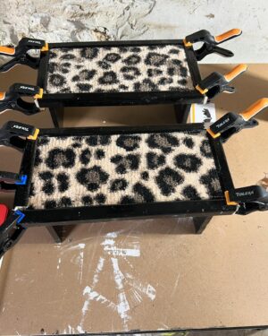 Jonathan Ross Instagram - A few weeks back I posted that I got a ton of tools from #ryobiuk and intended doing a bit of woodwork. Here are the dog steps I made for Spooky. I bodged it a bit because I think I need a mitre saw to do the angled corners on the edging. Used mdf this time. Carpet was left-over from a while back. I’m pleased with them but Spooky still wants to be lifted on to the bed. Am working on a new design…