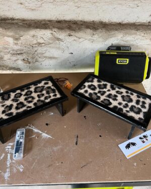 Jonathan Ross Instagram - A few weeks back I posted that I got a ton of tools from #ryobiuk and intended doing a bit of woodwork. Here are the dog steps I made for Spooky. I bodged it a bit because I think I need a mitre saw to do the angled corners on the edging. Used mdf this time. Carpet was left-over from a while back. I’m pleased with them but Spooky still wants to be lifted on to the bed. Am working on a new design…
