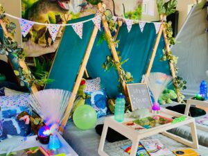 Jonnie Irwin Instagram - Got in to find my garden doom had been transformed to a jungle! Full camp was set up with tents and sensory toys and objects. Needless to say, we didn’t get to sleep til late. The boys loved it. All set up and taken away the next day. Thanks very much  @darkskysleepovers