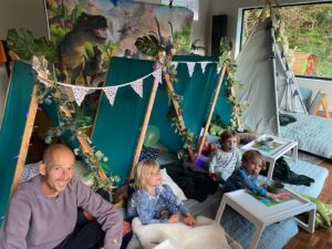 Jonnie Irwin Instagram - Got in to find my garden doom had been transformed to a jungle! Full camp was set up with tents and sensory toys and objects. Needless to say, we didn’t get to sleep til late. The boys loved it. All set up and taken away the next day. Thanks very much  @darkskysleepovers
