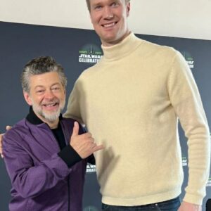 Joonas Suotamo Instagram - It was wonderful to catch up with @gwendolineuniverse & @andyserkis at Celebration. I was also lucky enough to meet @simonkass, Axe Woves himself!