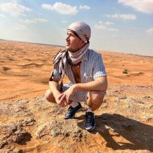 Jordan Davies Instagram - DJing to the Desert 

Day 1 was all about the DJ’ing but today was about exploring the dessert. Getting to Ride camels, sand boarding & driving buggy’s all over the desert was so much fun. 

This was always something I wanted to do when I was here & thank you to the @bnbtravelandtours for taking us on the journey. Was a day to remember. 

Tomorrow it’s back to business 😎🎧 @fivepalmjumeirah