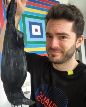Jordan Maron Instagram - Here I am having bought a fake dead crow to try to scare away the alive crows that are turning my deck into a landfill