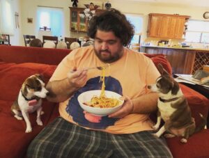 Jorge Garcia Instagram - A man with a bowl of spaghetti is the richest man on the couch.