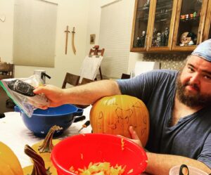 Jorge Garcia Instagram - Carved the last of the pumpkins while watching tv last night. Special ziploc bag hack to keep pumpkin guts off the remote.