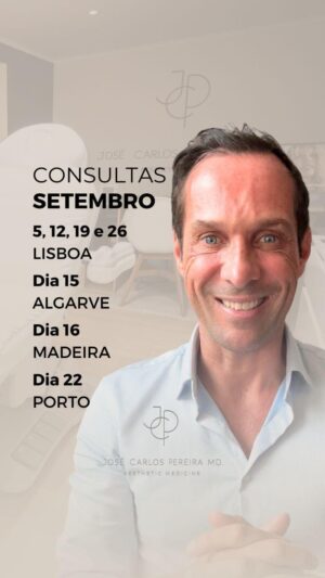 José Carlos Pereira Instagram - 🤩✨ Estou de volta ao meu consultório, e ansioso por proporcionar-lhe um tratamento excecional que realce toda a sua beleza e confiança no dia-a-dia. Fique a par dos dias de consultas de Medicina Estética em Setembro:

📍Lisboa 5, 12, 19 e 26
📍Algarve dia 15
📍Madeira dia 16
📍Porto dia 22

Este é o momento ideal para cuidar da sua pele, hidratar e suavizar as rugas, contrapondo os efeitos da exposição solar após o verão e as férias. Estou aqui para ajudar a revitalizar e restaurar a saúde da sua pele.
Agende já a sua consulta e descubra como podemos trabalhar juntos para alcançar resultados incríveis.

⚠️ As vagas são limitadas, garanta já a sua consulta: Envie mensagem ou clique no link da bio 

#drjosecarlospereira #josecarlospereira #medicinaestetica #tratamentosesteticos #aestheticmedicine #autoestima #consultaestetica #botox #acidohialuronico #preenchimentofacial #lisboa #porto #madeira #algarve