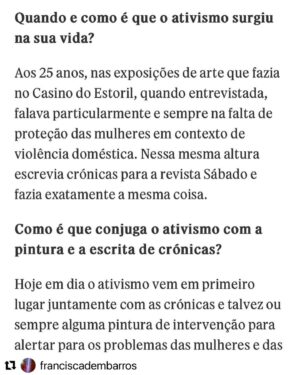 José Raposo Instagram - Estão a tentar eliminar a conta da activista Francisca De Magalhães Barros! Quando se denuncia o que há de errado na sociedade, tende a aparecer um determinado tipo de censura! 

#Repost @franciscadembarros with @use.repost
・・・
Em grande entrevista para o @jornalsol 
Sobre as minhas causas, a entrevista não está completa: falta falar de uma importante causa que combati o ano passado com a jornalista Maria Moreira Rato (Bullying) e que irei falar sobre este ano e onde muitos artistas deram também a cara. No entanto, a petição que me trouxe até esta entrevista: @justiceinitiative.eu @justiceinitiativeportugal @iacinstitutodeapoioacrianca @tania.simao.5 @marco_da_ninja @melaniagomes @rochadulceferreira @carlos.carreiras @carlanunessemedo

140 mil crianças (número de referência da @unicef_portugal que são abusadas sexualmente) ainda não chegamos a esse número de assinaturas em Portugal 🇵🇹. Um de nós por cada criança.
