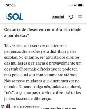 José Raposo Instagram - Estão a tentar eliminar a conta da activista Francisca De Magalhães Barros! Quando se denuncia o que há de errado na sociedade, tende a aparecer um determinado tipo de censura! 

#Repost @franciscadembarros with @use.repost
・・・
Em grande entrevista para o @jornalsol 
Sobre as minhas causas, a entrevista não está completa: falta falar de uma importante causa que combati o ano passado com a jornalista Maria Moreira Rato (Bullying) e que irei falar sobre este ano e onde muitos artistas deram também a cara. No entanto, a petição que me trouxe até esta entrevista: @justiceinitiative.eu @justiceinitiativeportugal @iacinstitutodeapoioacrianca @tania.simao.5 @marco_da_ninja @melaniagomes @rochadulceferreira @carlos.carreiras @carlanunessemedo

140 mil crianças (número de referência da @unicef_portugal que são abusadas sexualmente) ainda não chegamos a esse número de assinaturas em Portugal 🇵🇹. Um de nós por cada criança.