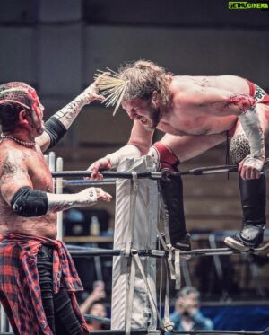 Joseph Janela Instagram - More amazing Photos from my deathmatch with @crazy_monkey0909 

Swipe for a bloody post match smooch.. 

📸: @ryoto711 @masukuman16 

#GCWJapan #gamechangerwrestling #crazymonkey #BadBoy #deathmatch