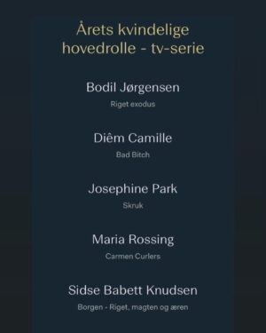Josephine Park Instagram - Tusind tak til @filmakademiet for de flotte nomineringer. Dem er jeg helt vildt glad for❤️