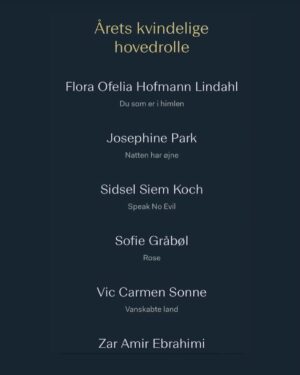 Josephine Park Instagram - Tusind tak til @filmakademiet for de flotte nomineringer. Dem er jeg helt vildt glad for❤️