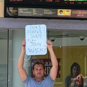 Josh Lucas Instagram - “Does Severus Snape play John wick?” My son woke me up at 7 am with this question. Thanks to @dudewithsign we had a fun afternoon. @johnwickmovie @harrypotterfilm #severussnape #johnwick #harrypotter