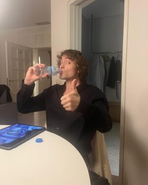 Josh Whitehouse Instagram - Staying hydrated and ready for work - @meaganholder catching me in the green room for my new movie: “I don’t know if I’m allowed to say what I am working on yet or not but I’m going to play safe and assume I am not” - can’t wait to tell you guys about this one though! Gonna be a dope lil movie and working with some awesome people out in Greece ✨ sure feels good to be back on a set 🙏🏻🙏🏻❤️❤️❤️