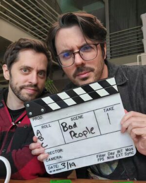Joshua Ovenshire Instagram - Being on set with this dude is awesome. He's funny, knows how to see where a joke and where a story should go. Can't wait for you all to see what we are working on next.
What's scariest, is we don't know where @thelasercorn is in this photo. He's near. We can feel it. Plotting I assume, or prepping an attack....