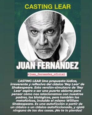 Juan Fernández Instagram - "CASTING LEAR" 👑.
Teatro la Abadia del 11 al 28 de abril.
Una propuesta lúdica, irreverente y reflexiva del clásico "Rey Lear" de Shakespeare. Un actor diferente interpreta a Lear cada noche: Alberto SanJuan, Juan Fernández, leo Bassi, Luis Zahera...
A medio camino entre la performance, la autoficción y el ensayo y una creación de Andrea Jiménez con Barco Pirata Producciones y Teatro de la Abadía. ¡No te lo pierdas! @teatroabadia
#arte #cultura #espectáculos #actor #actors #actorlife #acting  #theater #teatro #tvseries #tvshow #celebrities #lgtbi #lgtb #lgtbespaña #gayfriendly
