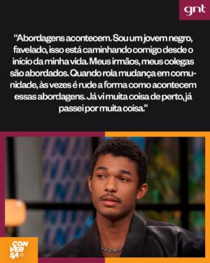 Juan Paiva Instagram - Hoje o #ConversaComBial recebe Juan Paiva e Theresa Fonseca! Protagonistas em #Renascer, os atores conversaram sobre seus personagens e como suas histórias de vida entrelaçam com as da ficção. Na entrevista, Juan contou como sua origem, na favela do Vidigal, se conecta com a série #Justiça2, em que também contracenou. Assista hoje, às 23h30 aqui no GNT e logo após o Jornal da Globo, na @tvglobo! 📺