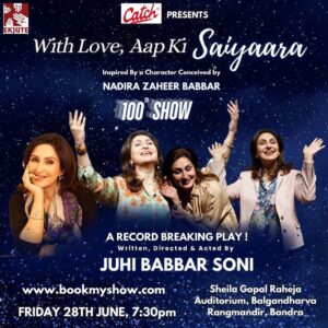 Juhi Babbar Instagram - FEW HOURS TO GO FOR THE 100th Show of Ekjute’s RECORD BREAKING PLAY ‘WITH LOVE, AAP KI SAIYAARA’ Celebrating with 100 WOMEN ACHIEVERS from Different Walks of Life ! 💕 
✨TODAY 28th JUNE FRIDAY, 7:30PM 
✨TICKETS ON www.bookmyshow

Mumbaikars Don’t Miss this Milestone Show ✨🎊
30 MONTHS, 35  CITIES, 5 SHOWS INTERNATIONALLY & Now our 100th SHOW !

SEE YOU ALL TODAY ✨

 ( Saiyaara | With Love Aap Ki Saiyaara | 100th Show | History in Making | Record Breaking | 100 Influential Women | Juhi Babbar Soni )
#WithLoveAapkiSaiyaara #Recordbreakingplay #EkjuteTheatreGroup 
#FewHoursToGo #SaiyaaraAli #100thShow #Gratitude #NadiraZaheerBabbar #JuhiBabbarSoni