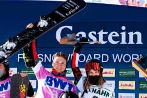 Julia Dujmovits Instagram - It was a pleasure to race with @juliadujmovits to this mixed-team victory 😍 thanks Julia for this💯

Big thanks to the @snowboardteamaustria and @snowboardweltcupgastein , my family and friends at home😍

It’s so freaking cool and I will never forget this feeling of the last two days❤️

Congrats to the whole podium💯🤩

2nd @natasha.sob and @karlagachev_dimka 
3rd @huabrooo_elias and @ramona_hofmeister 

#snowboard #austria #badgastein #victory #team