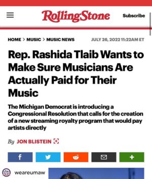 Julia Holter Instagram - very excited about this culmination of a lot of work @weareumaw has been doing with @reprashida to create a new streaming royalty that pays musicians fairly, featured and non-featured musicians on recordings. thank you to Rohan Gray and Don Franzen for the legal guidance as well. repost: @weareumaw so thrilled to publicly share what we’ve been working on with @reprashida - a Congressional Resolution to create a new royalty for streaming music and GET ARTISTS PAID! 

We need your help to make this new royalty a reality. Link in our bio and story to a form to tell your Representative to support Rep Tlaib’s Resolution, as well as a link to this amazing article with @rollingstone where you can learn more about the royalty, our work with Rep Tlaib, and why a new royalty would drastically change how artists and musicians are paid for their labor. 

#umaw #rashidatlaib #streaming #unionofmusiciansandalliedworkers #rollingstone #solidarity #music