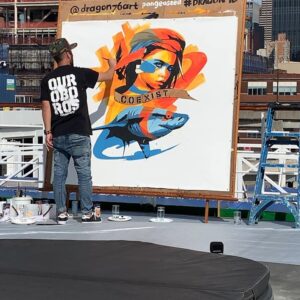 Julia Ormond Instagram - I ❤️ @dragon76art - painting for #peaceboat #worldoceanday - please go to #ghostfleetfilm to find out about how to protect people to protect our ocean!!!