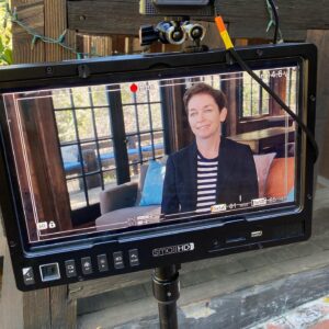 Julianne Nicholson Instagram - Home office today talking about @mareofeasttown coming out April 18. @hbomax made it easy.  Thank you @guiniushair and @blondiewoodbeauty I’ve missed you. 💗