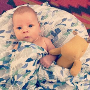 Julie McNiven Instagram - Almost through his first developmental leap! He’s able to focus on things longer and starting to coo. ❤️
