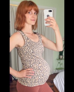 Julie McNiven Instagram - 27 weeks! 
This babe is doing a great job of keeping me up all night, preventing me from properly digesting... anything, and performing some highly technical choreography, all in while safely homed in my uterus. It’s quite impressive 😉 ❤️