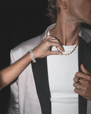 Julien Geloën Instagram - choose your favorite player 🎞️

dress : @azzaro_official 
suit : @maisonvalentino 
shoes : @gucci 
jewels : @maty_officiel 
pictures : @meliina_ribeiro 
@unerobeunsoir 

collaboration commerciale