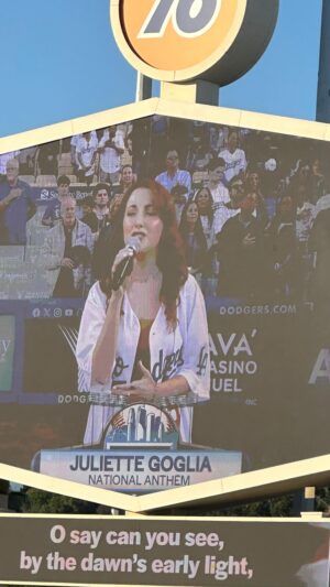 Juliette Goglia Instagram - last night’s national anthem at dodger stadium! checked this off the 💙 summer bucket list 💙 thank you for having me @dodgers #ladodgers ⚾️