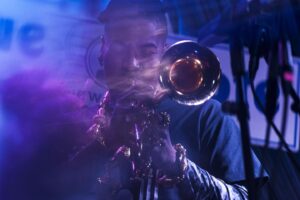Justin Ervin Instagram - You don’t just listen to @christianscottofficial play music. You let the chief take you on an experience through time, space, and culture. The blast of his horn leading the way.
