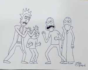 Justin Roiland Instagram - Weird off model drawings of rick and Morty in an altercation with the solars. Who would win?