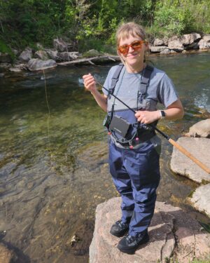 Justin Warner Instagram - Catch of a lifetime!! My early Father's Day present was @patagonia waders for @maustalk from @dakotaflyangler. She rigged her @tenkarausa rod up, got flies out of her @candf_design_na lanyard and went to town. She thinks nymphing is cheating. She would.  Thanks for sneaking out with me, bb.