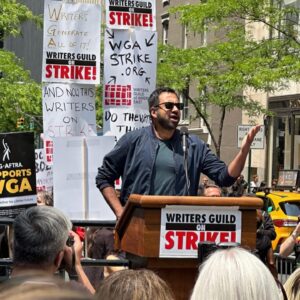 Kal Penn Instagram - Honored to join in the rally with fellow union members & advocates. To our friends in the big media companies, it’s not good enough to just do the performative stuff, posting videos saying hashtag BLM and here’s a rainbow emoji for Pride Month. It’s not good enough to stream a non-union special about Asian American Pacific Islander Heritage every May. The reasonable contract the union is asking for has serious and disproportionate implications for Black writers, Indigenous writers, and Writers of Color. Mini-rooms tend to lock out new talent, especially writers from our communities who are trying to break into the writers room. That’s why the WGA has offered proposals to ensure writers aren’t stuck at the same staffing level. This is a once in a lifetime decision point for our industry when it comes to addressing institutional barriers to entry & advancement. If you really do support fairness, diversity, equity, and a base of talented professional writers who have made your companies hundreds of billions of dollars – do the right thing, and negotiate a fair contract.

📸: @oneoldog @princegregorous