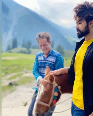Kalyaan Dhev Instagram - #WorldConservationDay
 
Walk hand in hand instead of sitting on them. I know it’s not always possible, but be conscious and try. From last 2 days, I had been shooting in Sonmarg and our entire crew had to go up the hill. So, I chose to walk those 8kms everyday along with my horse 🐎 - Raju. 

I talked to Raju’s caretaker all through our route. 🐴 - He is just 8 years old and has an average of 7kgs grass everyday. He is strong and had been carrying people up and down the hill since he was four. It’s sad but, that was the only way the caretaker would earn his bread and butter. I felt good that he got 2 days of rest.

Through this journey, I held and talked to Raju. I felt a connection! Maybe that’s what we all need to feel, some love. Then, everything shall fall into place.